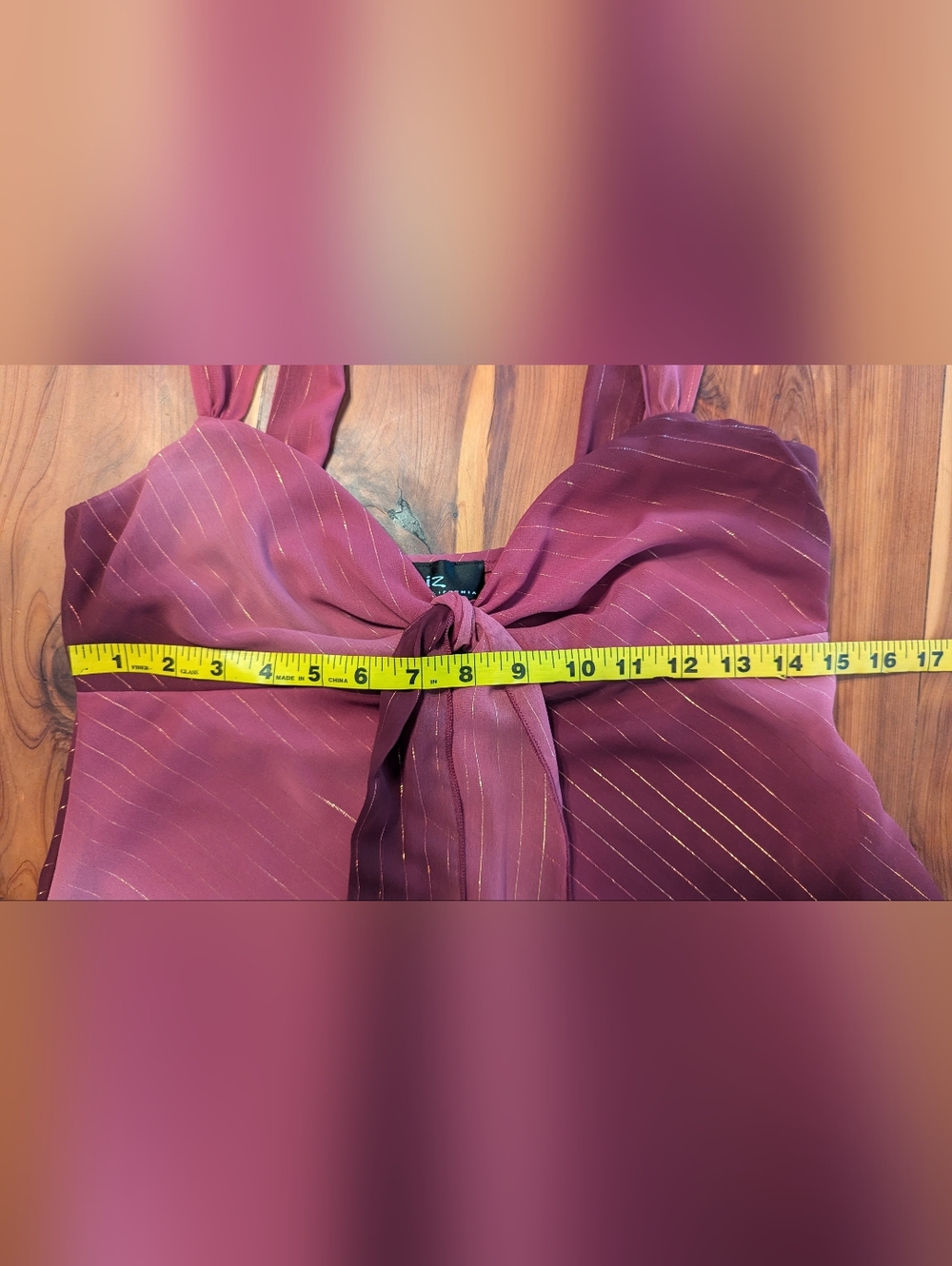 Tie-Front Metallic-Striped Sleeveless Tank Top — Pink - Picture 7 of 7